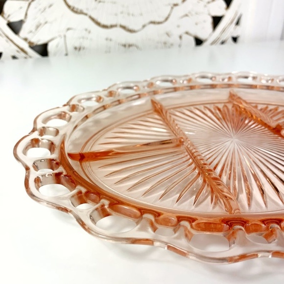 Accents Vintage Pink Depression Glass Lace Edge Platter Poshmark